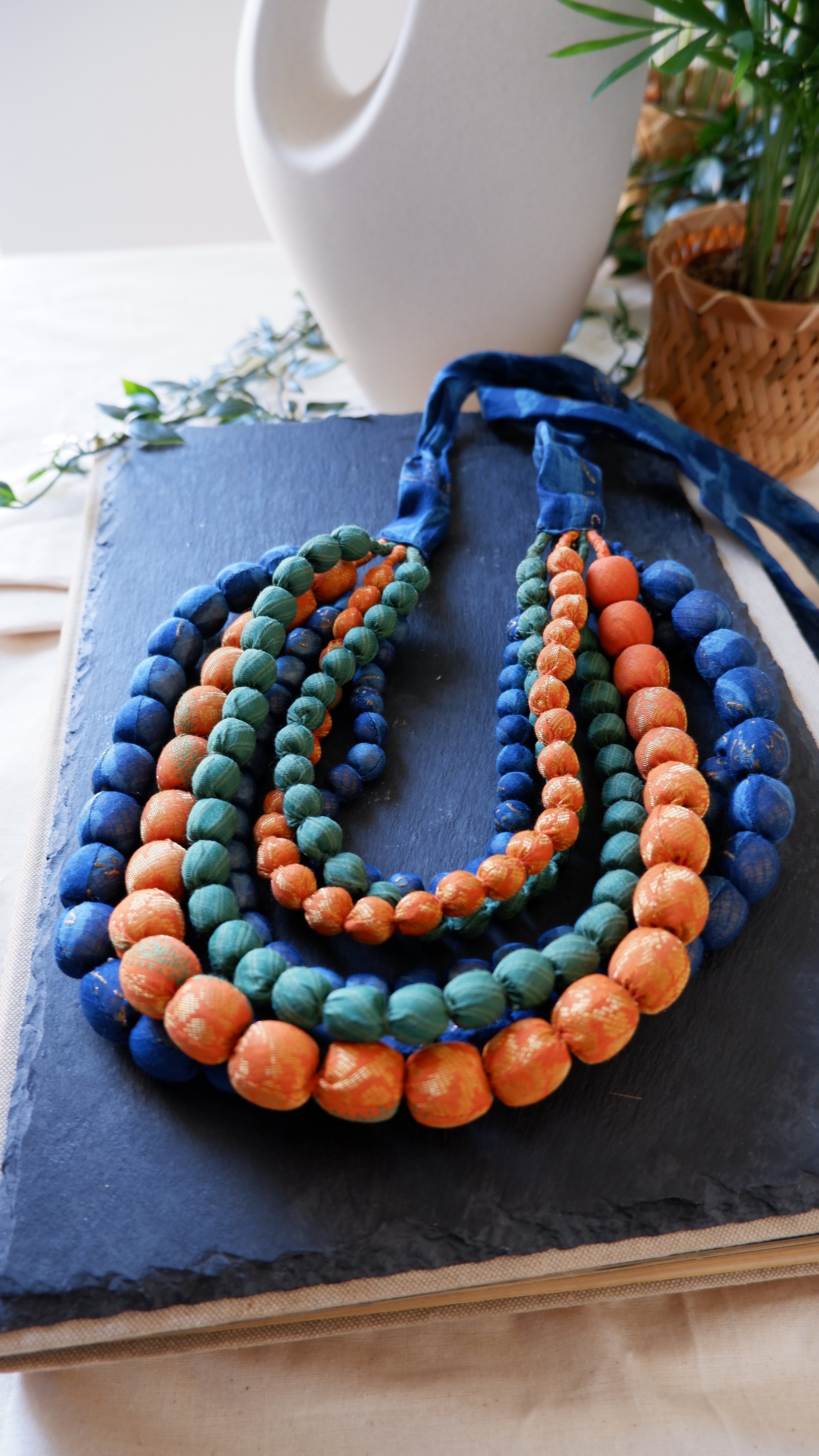 Multi - String Adjustable Fabric Beaded Necklace — House of Multi - String Adjustable Fabric Beaded Necklace — House of